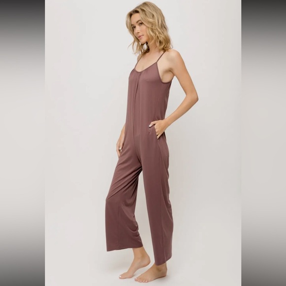 420. Jumpsuit Soft Jersey Merlot Jumpsuit W/Adjustable Straps NEW Item NWT S,M,L - Picture 7 of 8